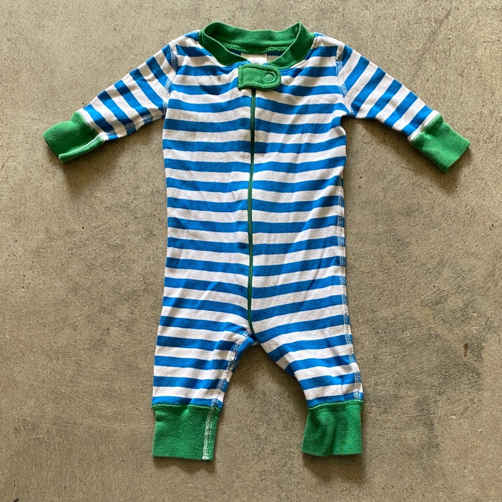 Hanna Andersson Blue and Green Striped pajamas 0-6 months